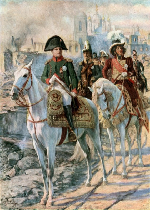 Napoleon midt i ruinene av Smolensk av Felicien baron de Myrbach Rheinfeld