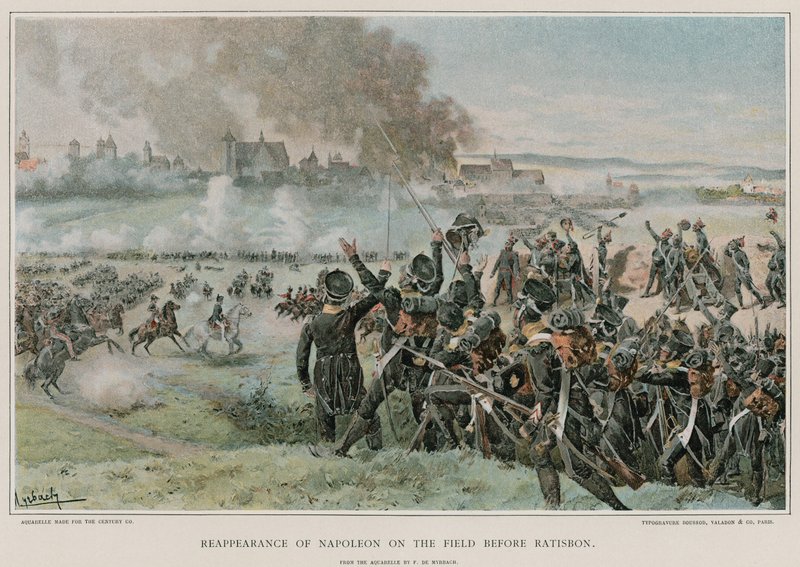 Gjenopptreden av Napoleon på banen før Ratisbon av Felicien baron de Myrbach Rheinfeld