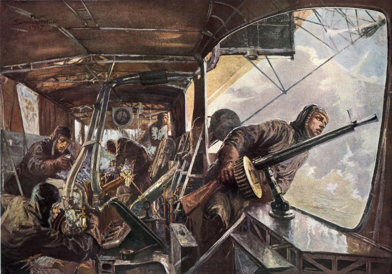På baksiden av en Zeppelin mens han kom tilbake etter et vellykket angrep på England av Felix Schwormstadt