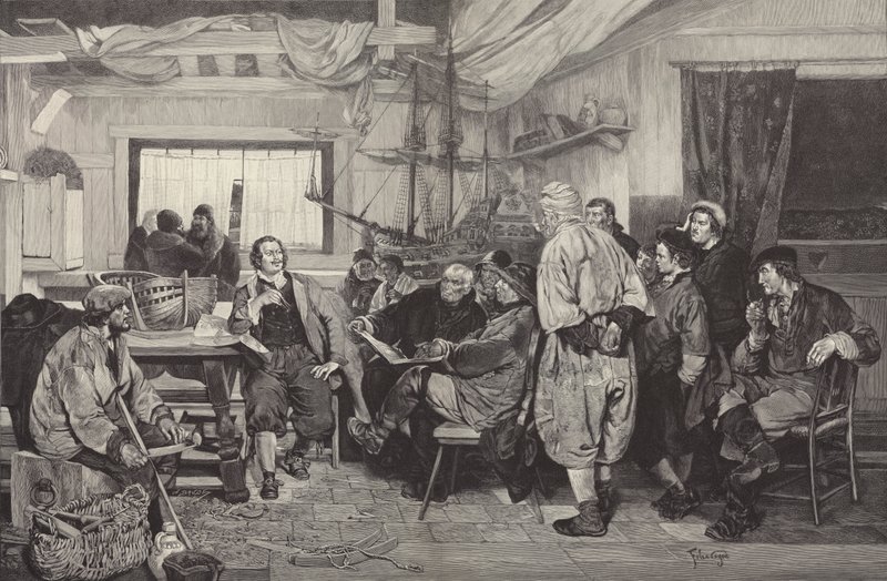 Peter den store ble undervist i skipsbyggingskunsten i Holland i 1697 (gravering) av Felix Cogen