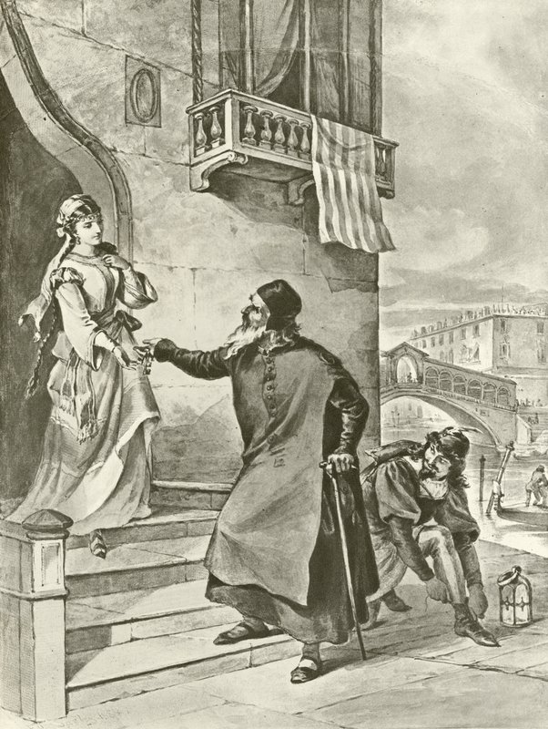 Kjøpmann av Venezia. Akt II, Scene V (gravyr) av Felix Octavius Carr Darley