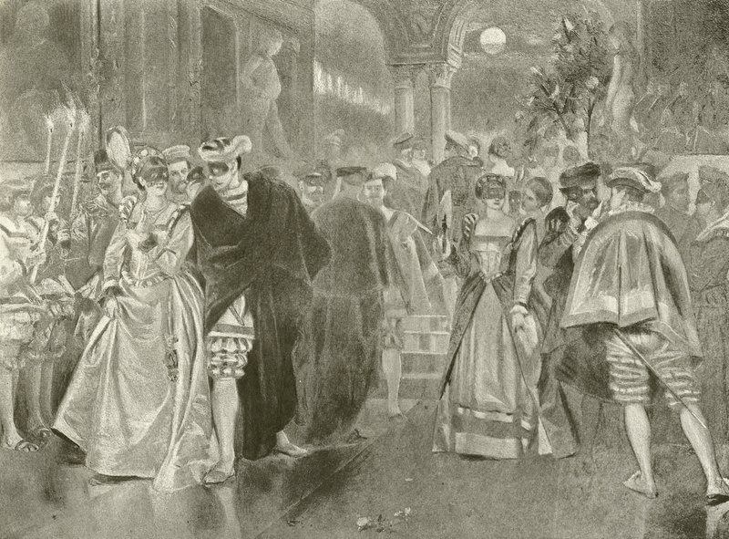 Mye ståhei for ingenting. Akt II, Scene I (gravyr) av Felix Octavius Carr Darley