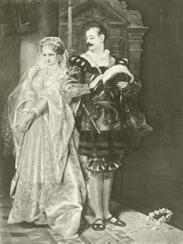 Mye ståhei for ingenting. Akt IV - Scene I (gravyr) av Felix Octavius Carr Darley