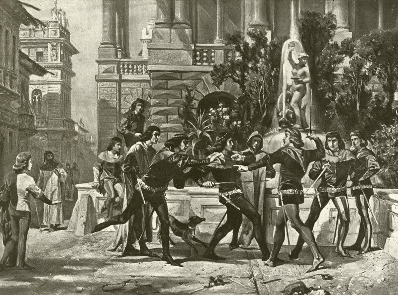 Romeo og Julie. Akt III, Scene I (gravyr) av Felix Octavius Carr Darley