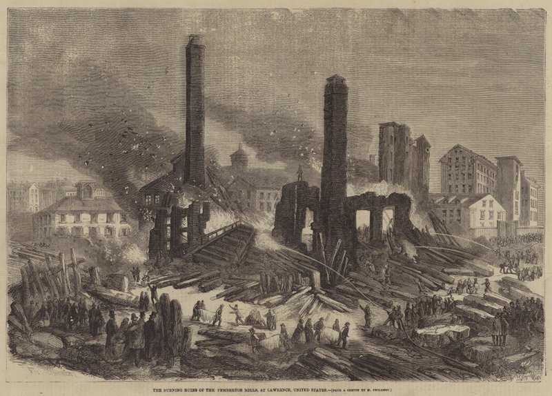 The Burning Ruins of the Pemberton Mills, ved Lawrence, USA av Felix Thorigny