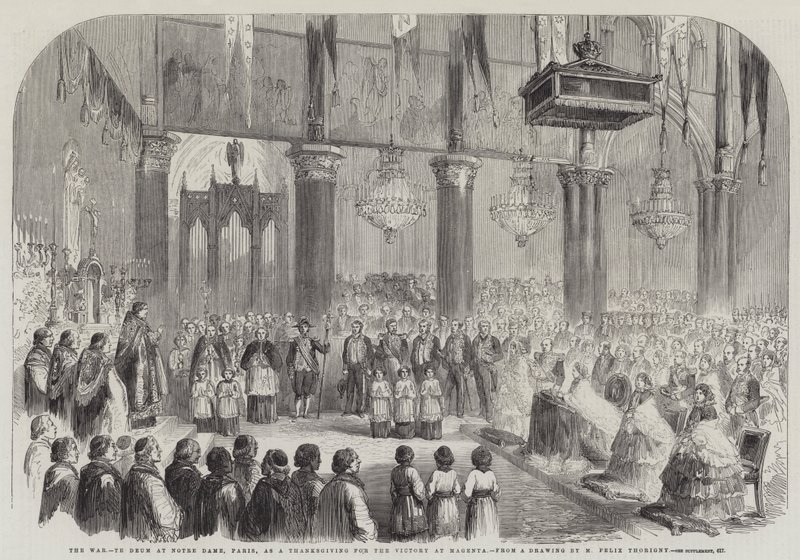 Krigen, Te Deum ved Notre Dame, Paris, som en Thanksgiving for seieren ved Magenta av Felix Thorigny