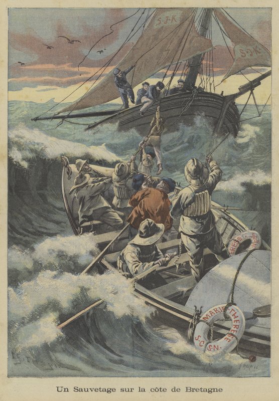 En livbåtredning utenfor kysten av Bretagne av Fortune Louis Meaulle