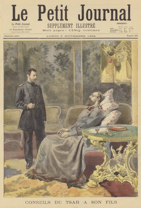 Den døende tsaren Alexander III av Russland gir råd til sønnen sin av Fortune Louis Meaulle