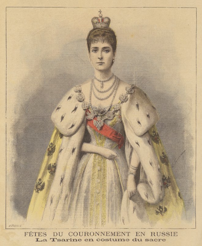Tsarina Alexandra fra Russland i sine kroningskapper av Fortune Louis Meaulle