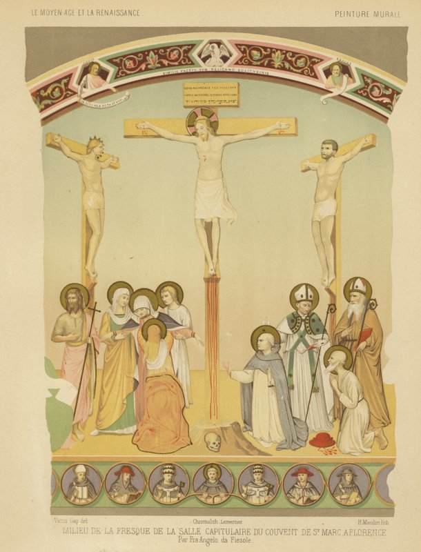The Crucifixion of Jesus Christ, freskomaleri i klosteret San Marco, Firenze (chromolitho) av Fra (after) Angelico