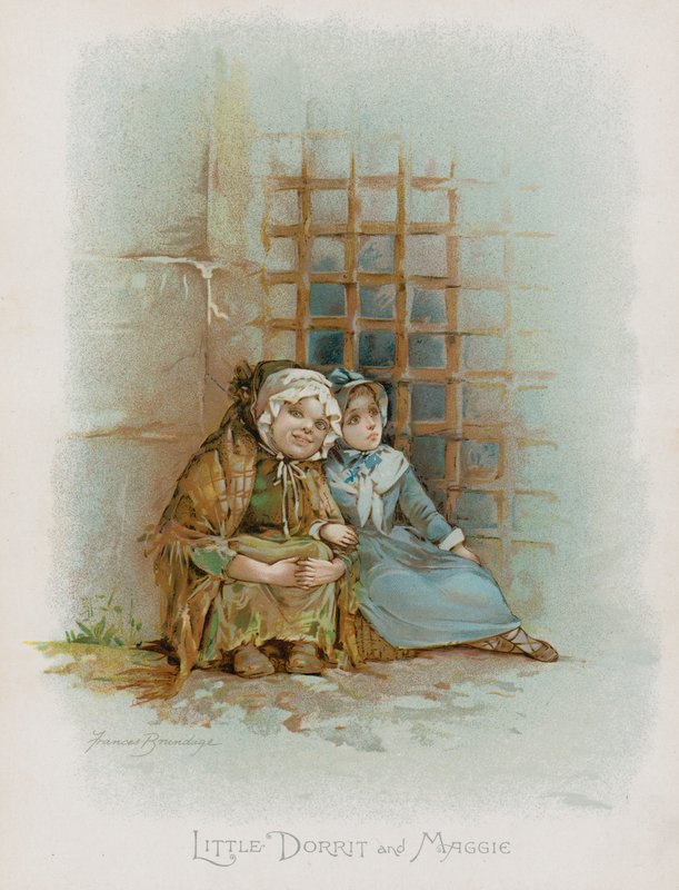 Lille Dorrit og Maggie (chromolitho) av Frances Brundage