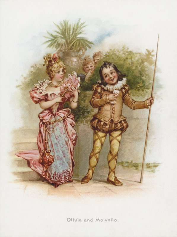 Olivia og Malvolio (kromolitt) av Frances Brundage