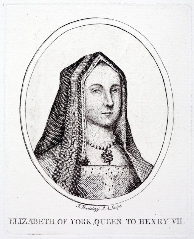Elizabeth av York, dronningkonsort av kong Henry VII (gravering) av Francesco (after) Bartolozzi