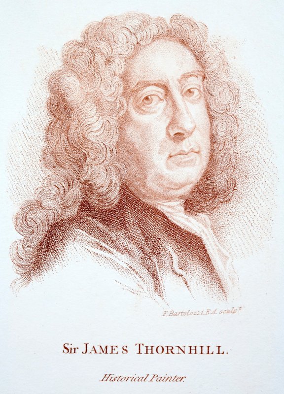 Sir James Thornhill , engelsk maler av historiske emner (gravering) av Francesco (after) Bartolozzi