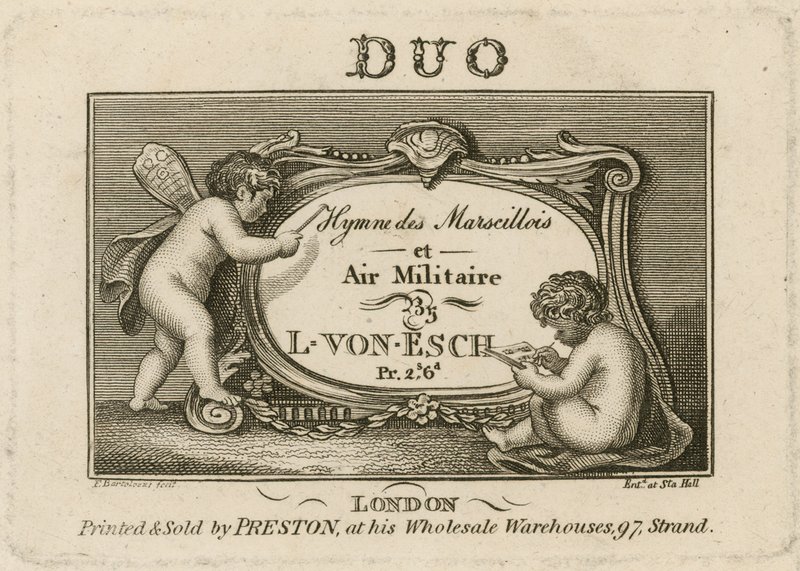 Tittelplate for Hymn des Marscillois og Air Militaire av Francesco Bartolozzi
