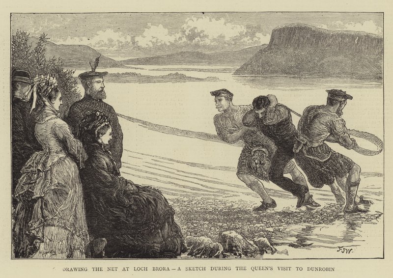 Tegning av nettet ved Loch Brora, en skisse under dronningens besøk i Dunrobin av Francis S. Walker