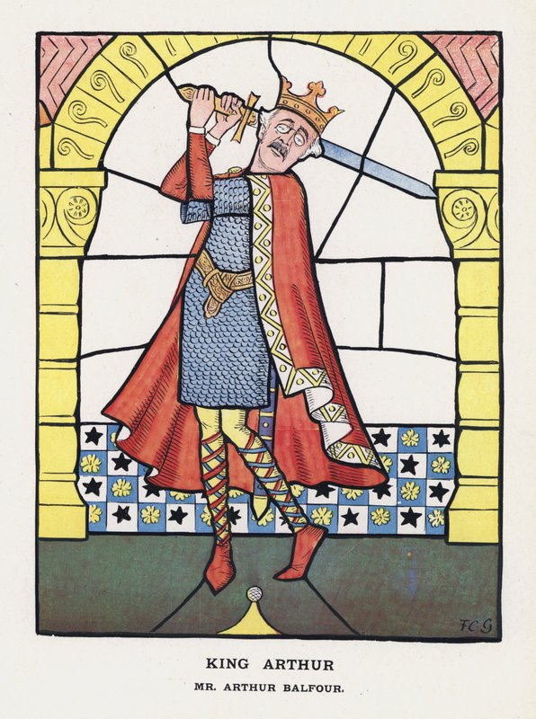 King Arthur, Mr Arthur Balfour (farge litho) av Francis Carruthers Gould