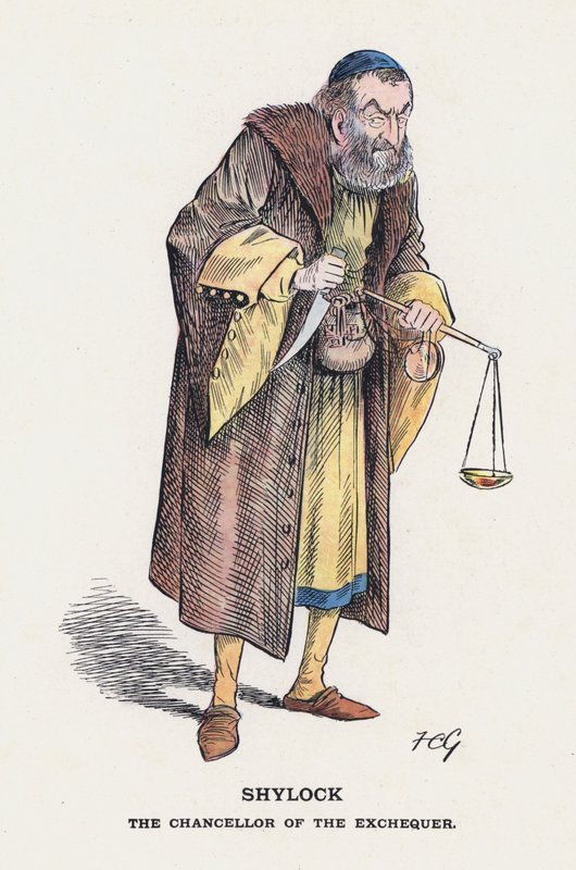 Shylock, finansministeren (farge litho) av Francis Carruthers Gould