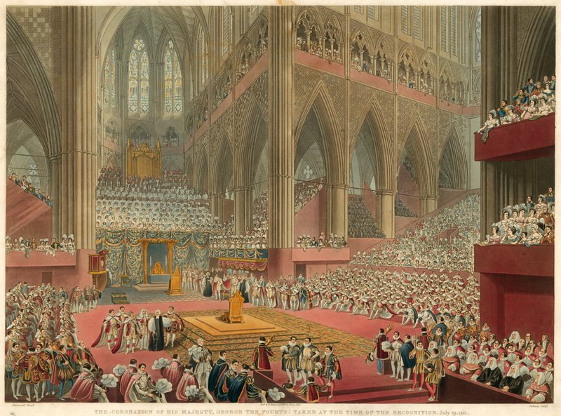 Kroningen av Hans Majestet George IV, tatt på tidspunktet for anerkjennelsen, 19. juli 1821 av Francis Phillip Stephanoff