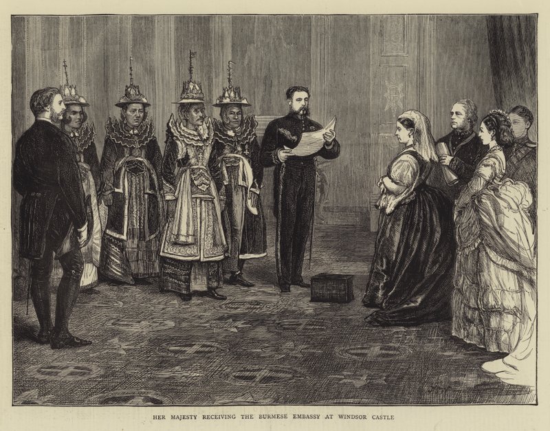 Hennes Majestet tar imot den burmesiske ambassaden ved Windsor Castle av Francis S. Walker