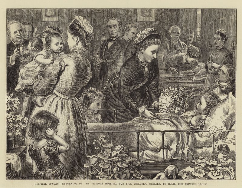 Sykehus søndag, gjenåpning av Victoria Hospital for Sick Children, Chelsea, av HRH prinsesse Louise av Francis Wilfred Lawson