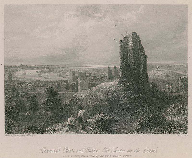 Greenwich Park og Palace, gamle London i det fjerne av Francis William Topham