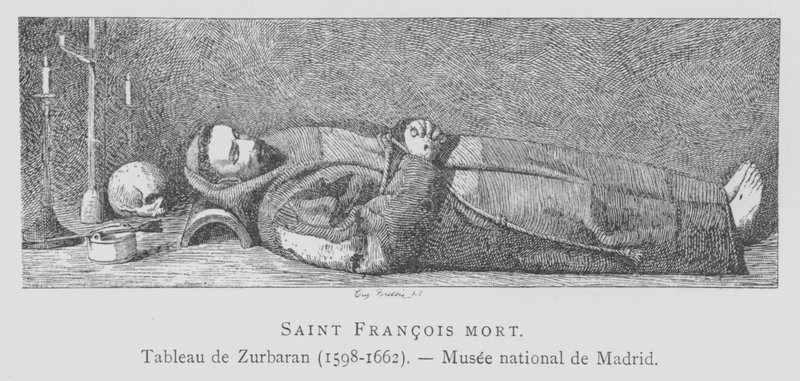 Den døde kroppen til St. Frans av Assisi (litho) av Francisco de (after) Zurbaran
