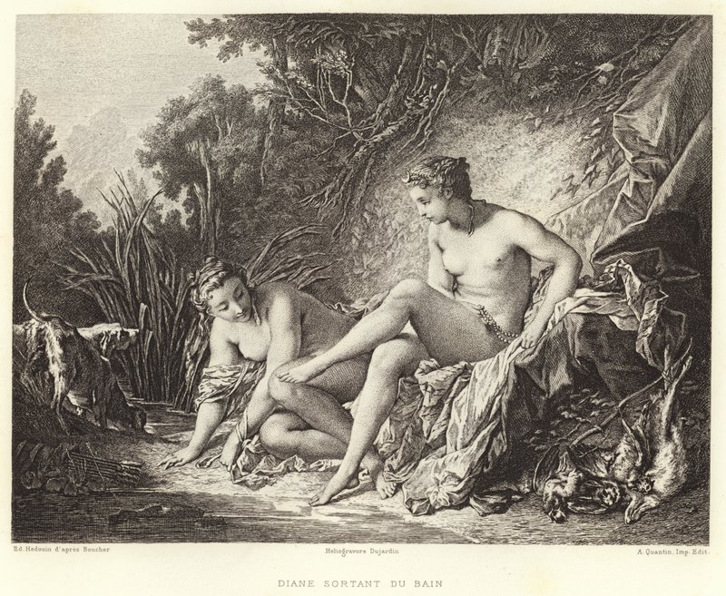 Diane Leaving the Bath (gravering) av Francois (after) Boucher