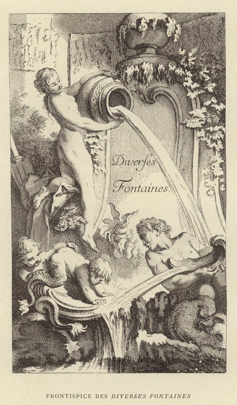 Frontispice av de forskjellige fontenene (gravering) av Francois (after) Boucher