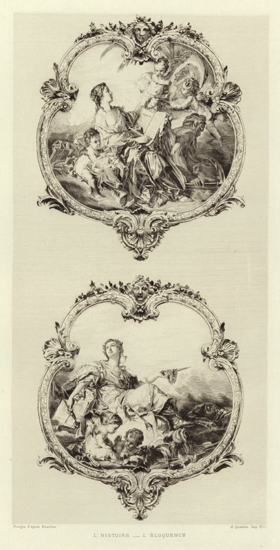 Historie, veltalenhet (gravering) av Francois (after) Boucher