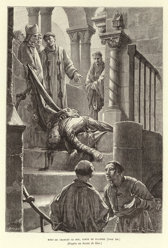 Karl den godes død, grev av Flandern. Drapet på Karl den gode, grev av Flandern, Brugge av Francois Edouard (after) Zier