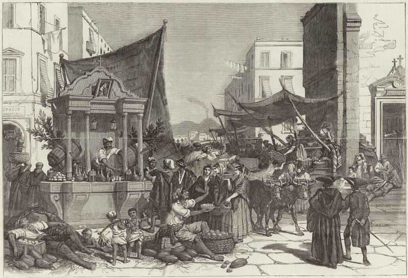 En gate i Napoli (gravering) av Francois Fortune Antoine (after) Ferogio