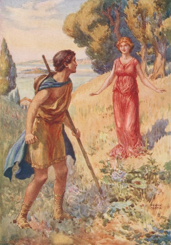 Lycius Meets Lamia, fra Lamia av John Keats av Frank Adams