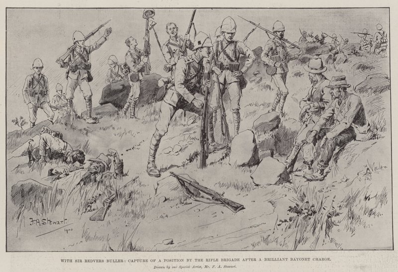 Med Sir Redvers Buller, fangst av en posisjon av riflebrigaden etter en strålende bajonettladning av Frank Algenon Stewart