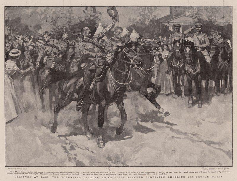 Endelig lettet, det frivillige kavaleriet som først nådde Ladysmith og heiet på Sir George White av Frank Craig