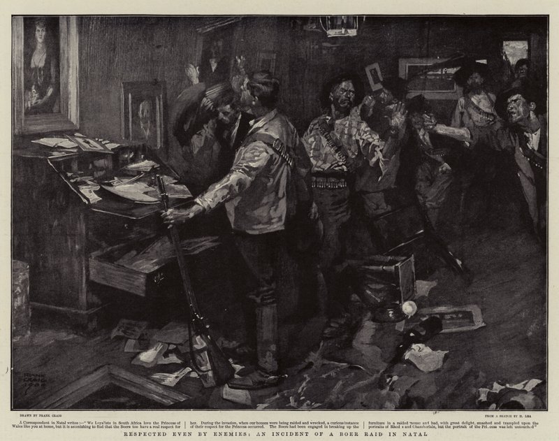 Respektert selv av fiender, An Incident of a Boer Raid in Natal av Frank Craig