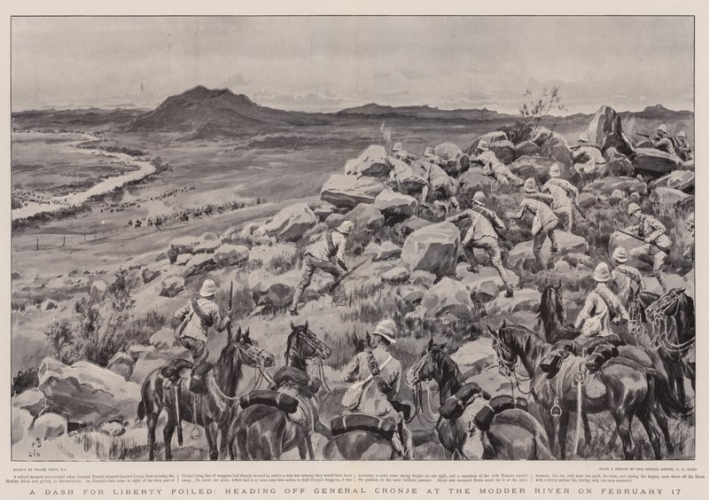 A Dash for Liberty avbrøt, på vei utenfor General Cronje ved Modder-elven 17. februar av Frank Dadd
