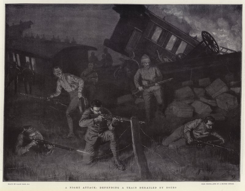 Et nattangrep, forsvarer et tog sporet av av boerne av Frank Dadd