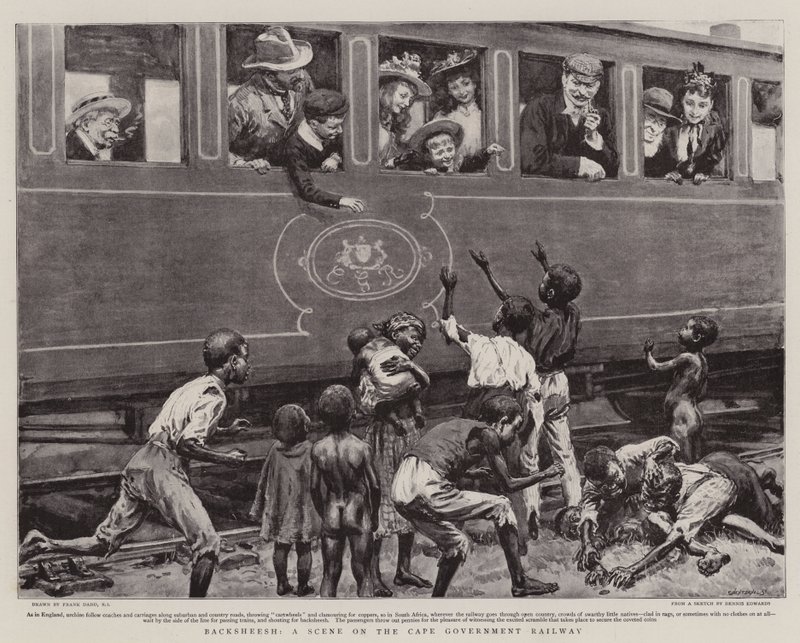 Backsheesh, en scene på Cape Government Railway av Frank Dadd