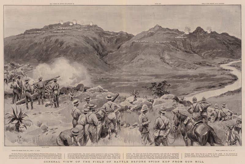 Generell utsikt over kampfeltet før Spion Kop fra Gun Hill av Frank Dadd