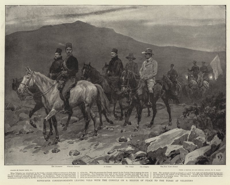 Aviskorrespondenter forlater Volo med konsulene på et fredsoppdrag til tyrkerne i Velestino av Frank Dadd