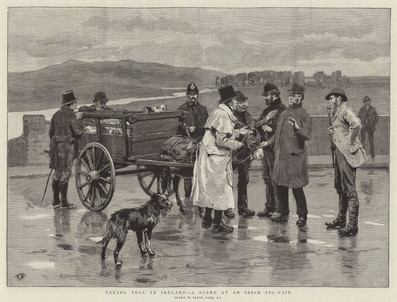 Tar toll i Irland, en scene på en irsk grisemesse av Frank Dadd