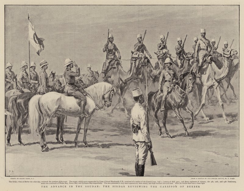The Advance in the Soudan, Sirdaren gjennomgår Garnison of Berber av Frank Dadd