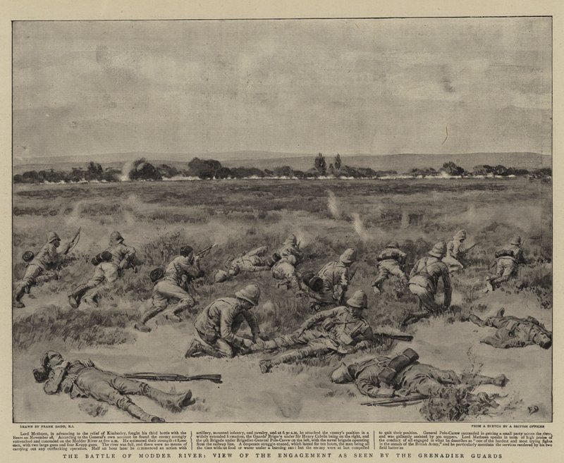 Slaget ved Modder River, View of Engagement sett av Grenadier Guards av Frank Dadd