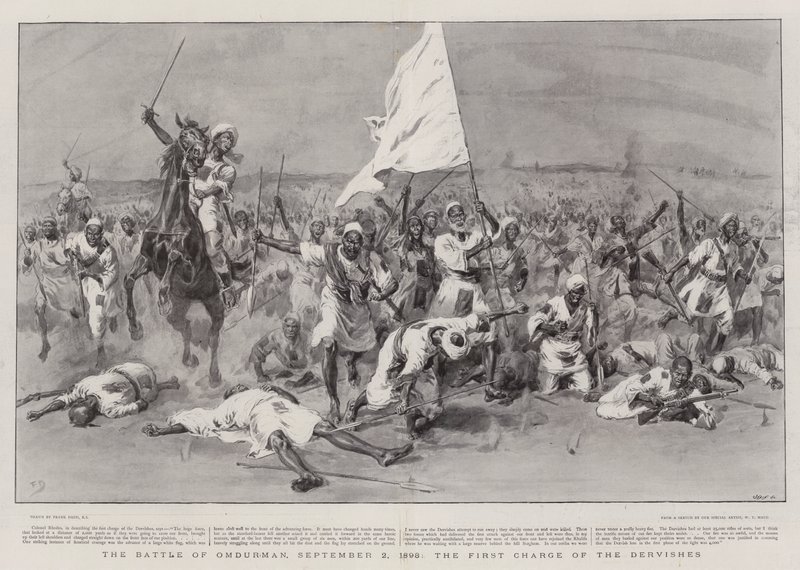 Slaget ved Omdurman, 2. september 1898, den første anklagen mot dervisjene av Frank Dadd