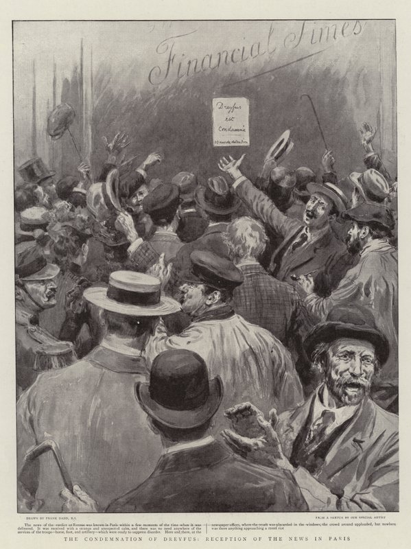 The Condemnation of Dreyfus, mottak av nyheter i Paris av Frank Dadd