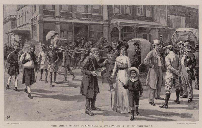 Krisen i Transvaal, en gatescene i Johannesburg av Frank Dadd