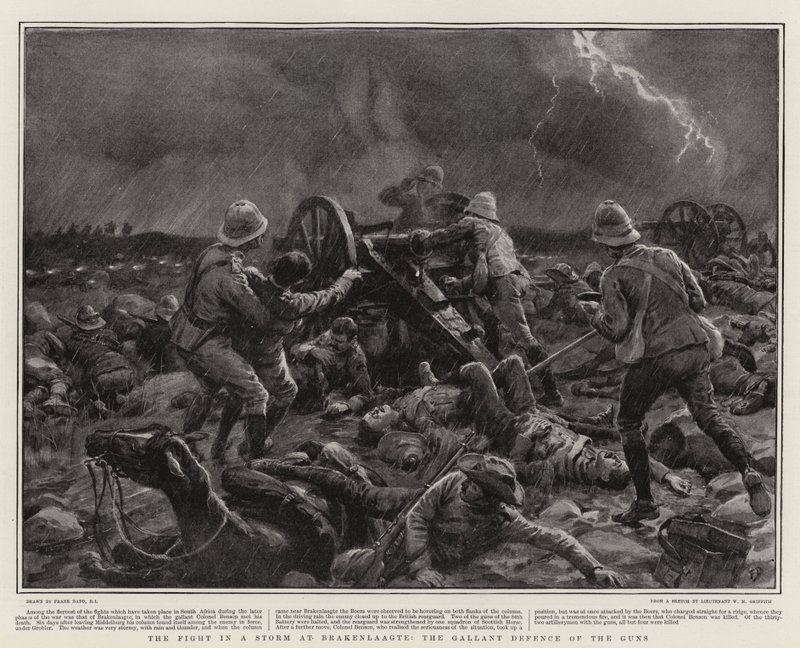 Kampen i en storm ved Brakenlaagte, det galante forsvaret av kanonene av Frank Dadd