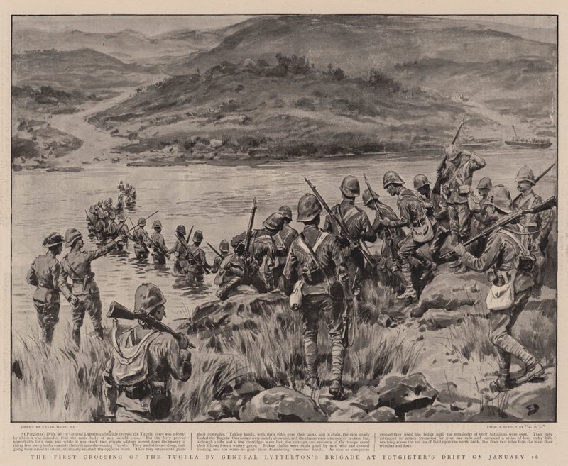 Den første kryssingen av Tugela av general Lytteltons brigade ved Potgieter