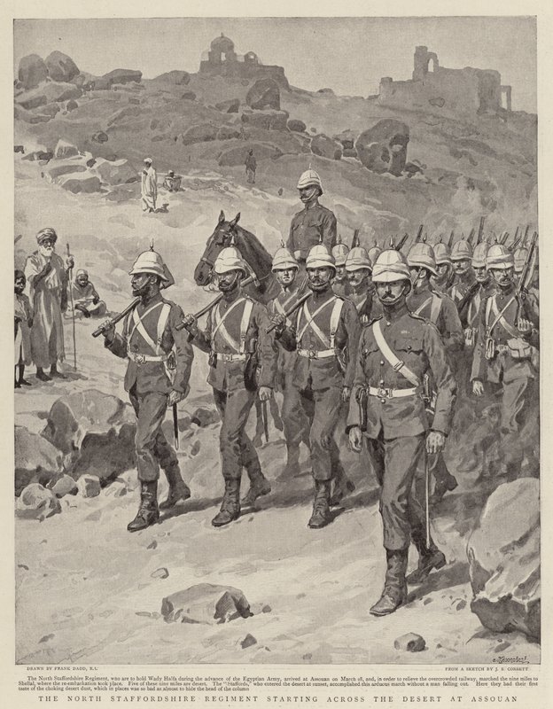 North Staffordshire-regimentet starter over ørkenen ved Assouan av Frank Dadd